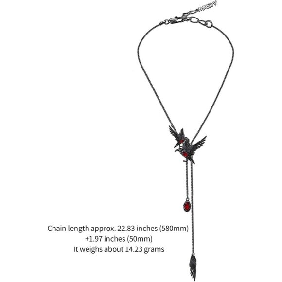 Black Brass Gothic Crow Pendant Necklace Long Chain Women Fashion Accessory - Picture 5 of 6